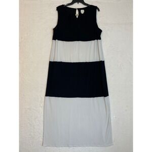 Chicos Maxi Dress Black White Stripe Sleeveless Keyhole Neck Size 3 XL